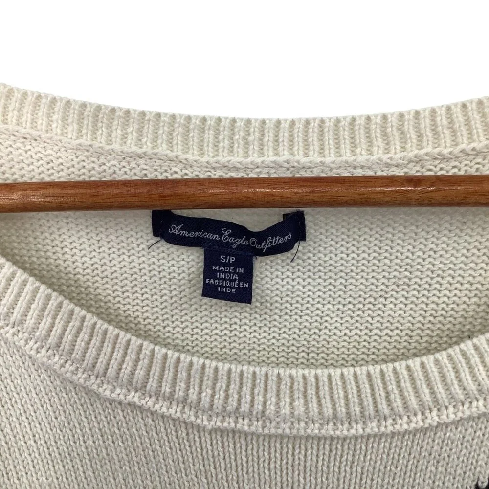 American Eagle Outfitters Women's Cream Black Penguin Knit Sweater Small - Picture 3 of 5